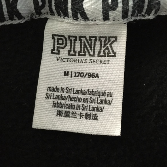 PINK Victoria Secret M Black Hooded Pullover Sweater Tie Front NYC Back Medium - Picture 5 of 10